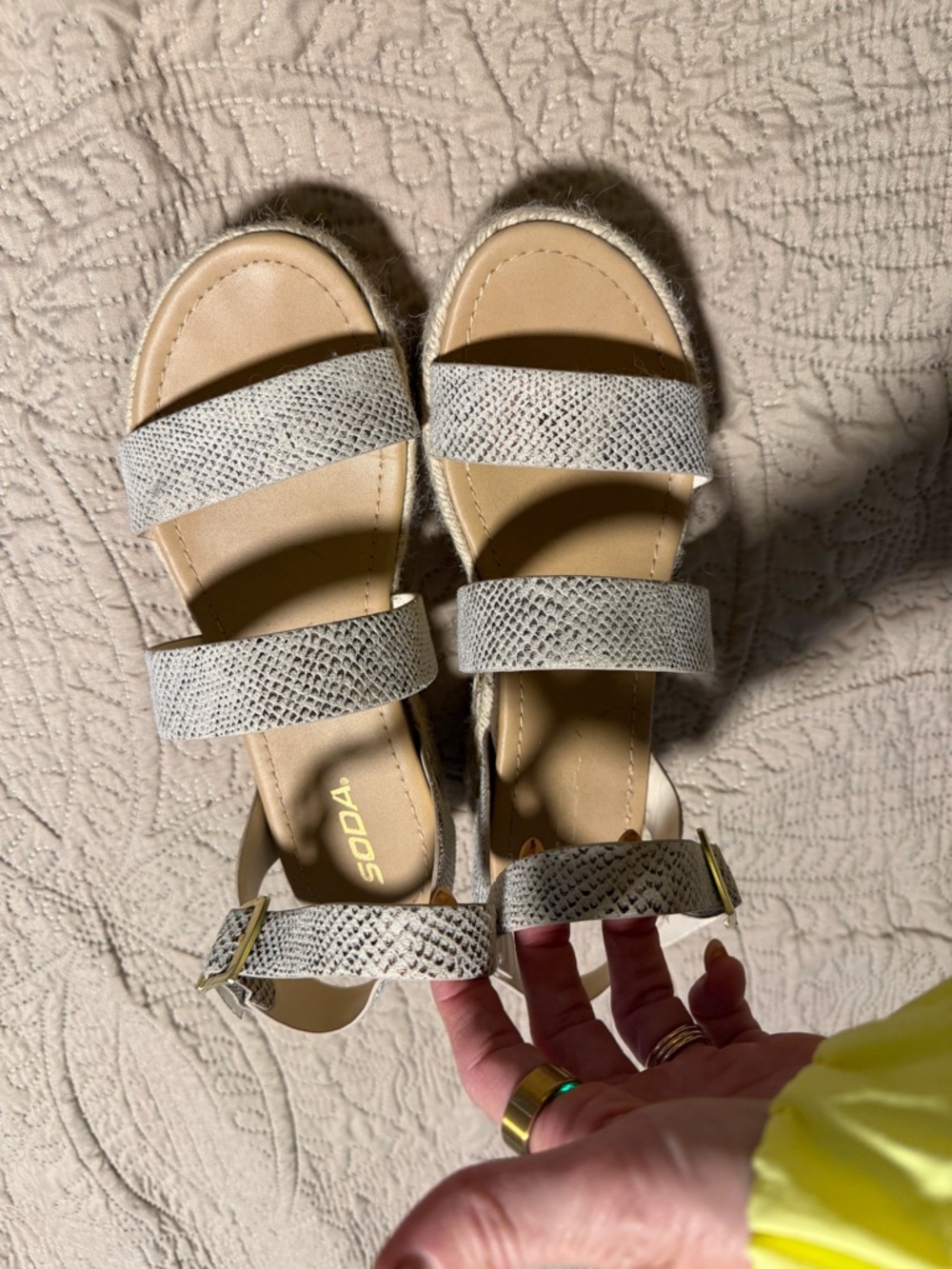 Soda White Textured Double-Strap Sandals with Buckle